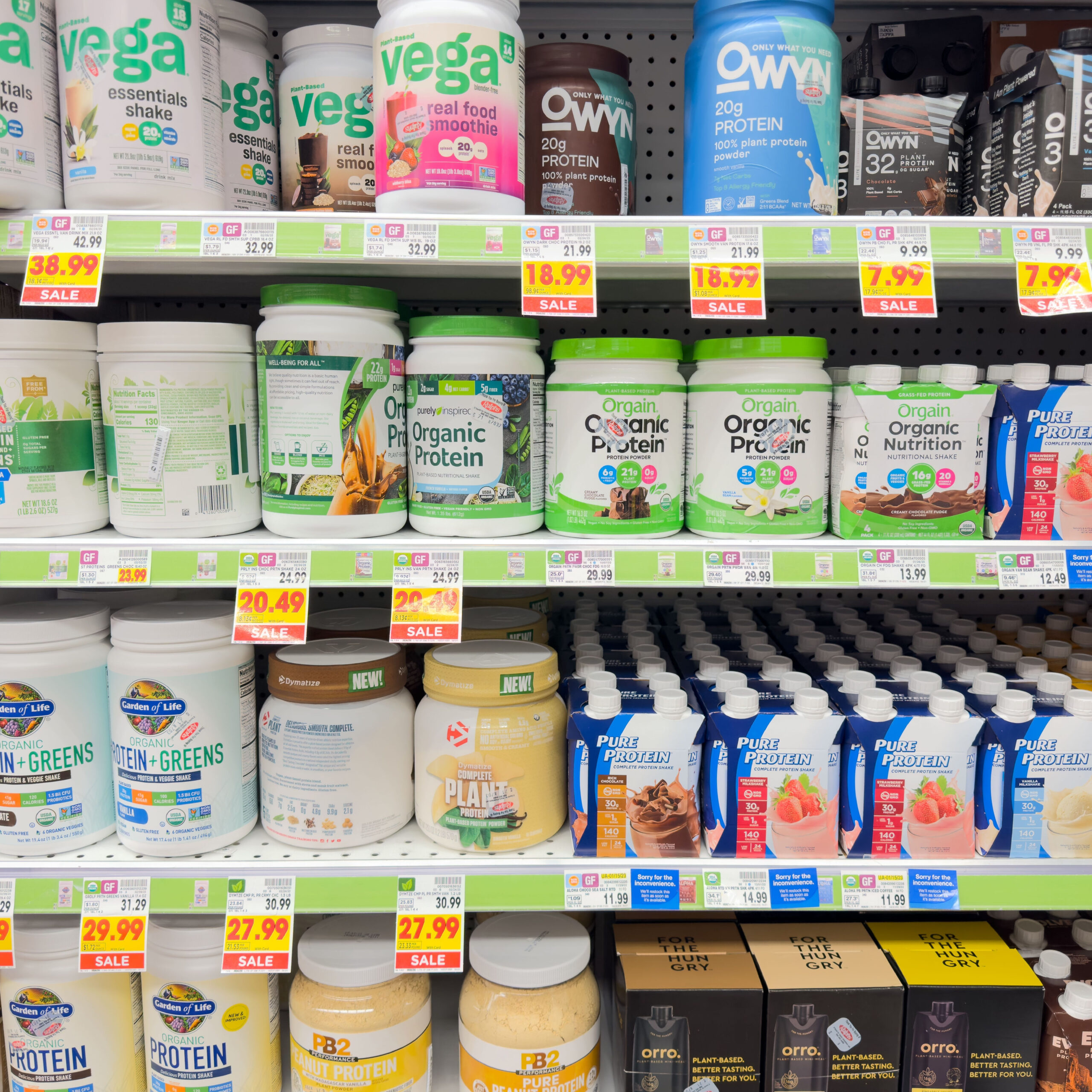 protein powder on the shelves